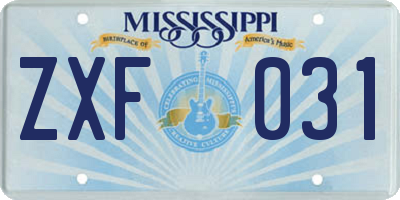 MS license plate ZXF031