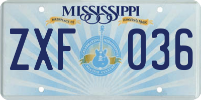 MS license plate ZXF036