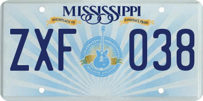 MS license plate ZXF038