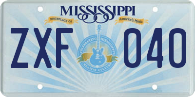 MS license plate ZXF040