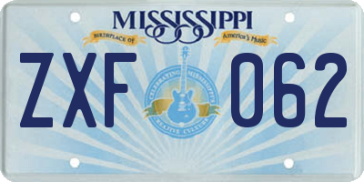 MS license plate ZXF062
