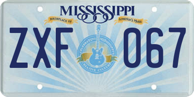 MS license plate ZXF067