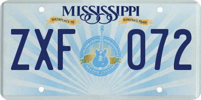 MS license plate ZXF072