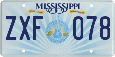 MS license plate ZXF078
