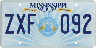 MS license plate ZXF092