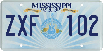 MS license plate ZXF102