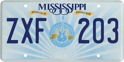 MS license plate ZXF203