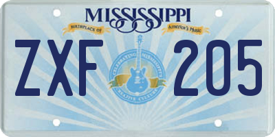 MS license plate ZXF205