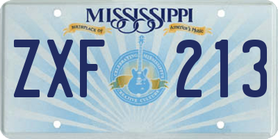 MS license plate ZXF213