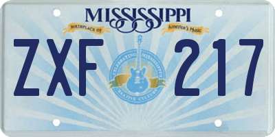 MS license plate ZXF217