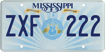 MS license plate ZXF222