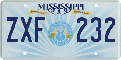 MS license plate ZXF232