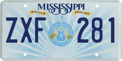 MS license plate ZXF281