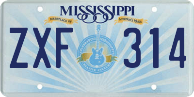 MS license plate ZXF314