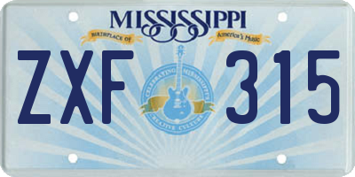 MS license plate ZXF315