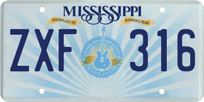 MS license plate ZXF316
