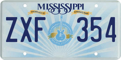 MS license plate ZXF354