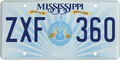 MS license plate ZXF360