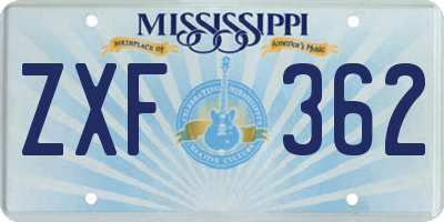 MS license plate ZXF362
