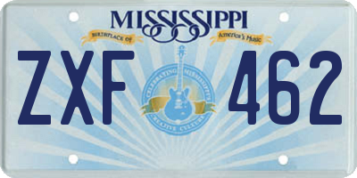 MS license plate ZXF462