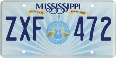 MS license plate ZXF472