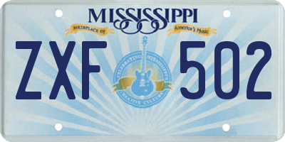MS license plate ZXF502