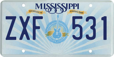 MS license plate ZXF531