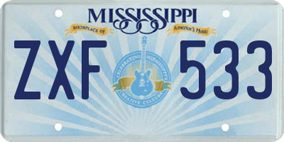 MS license plate ZXF533