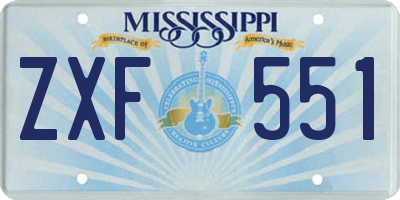 MS license plate ZXF551