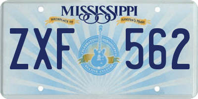 MS license plate ZXF562
