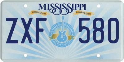 MS license plate ZXF580