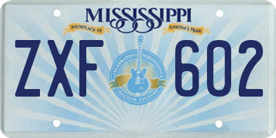 MS license plate ZXF602