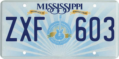 MS license plate ZXF603
