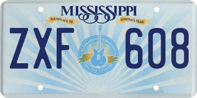 MS license plate ZXF608