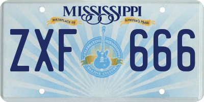 MS license plate ZXF666