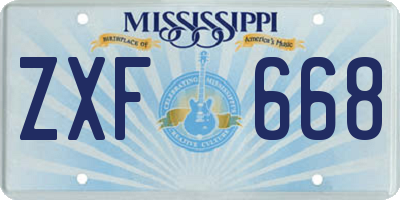 MS license plate ZXF668