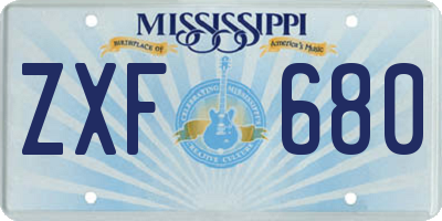 MS license plate ZXF680