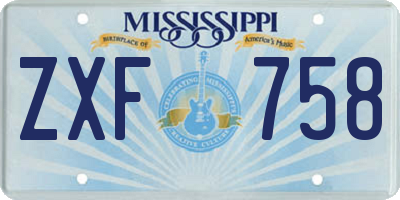 MS license plate ZXF758