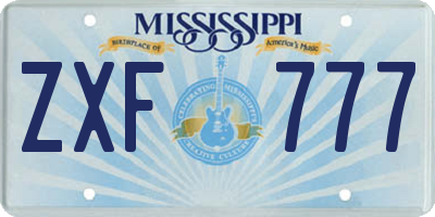 MS license plate ZXF777
