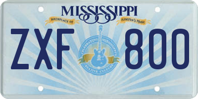 MS license plate ZXF800