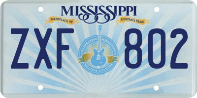 MS license plate ZXF802