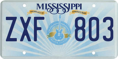 MS license plate ZXF803