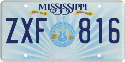 MS license plate ZXF816