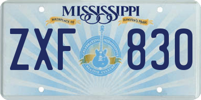 MS license plate ZXF830