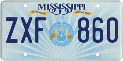 MS license plate ZXF860