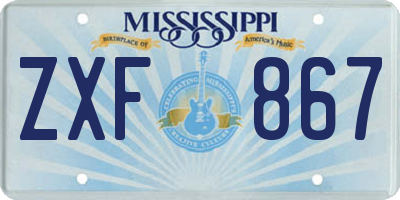 MS license plate ZXF867