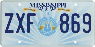 MS license plate ZXF869