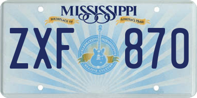 MS license plate ZXF870