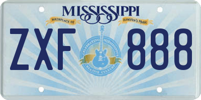 MS license plate ZXF888