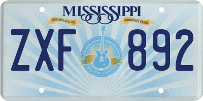 MS license plate ZXF892